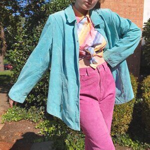 ₊˚ .🐬⋆ Bradley Bayou vintage 70s turquoise blue genuine suede leather jacket ࿔*